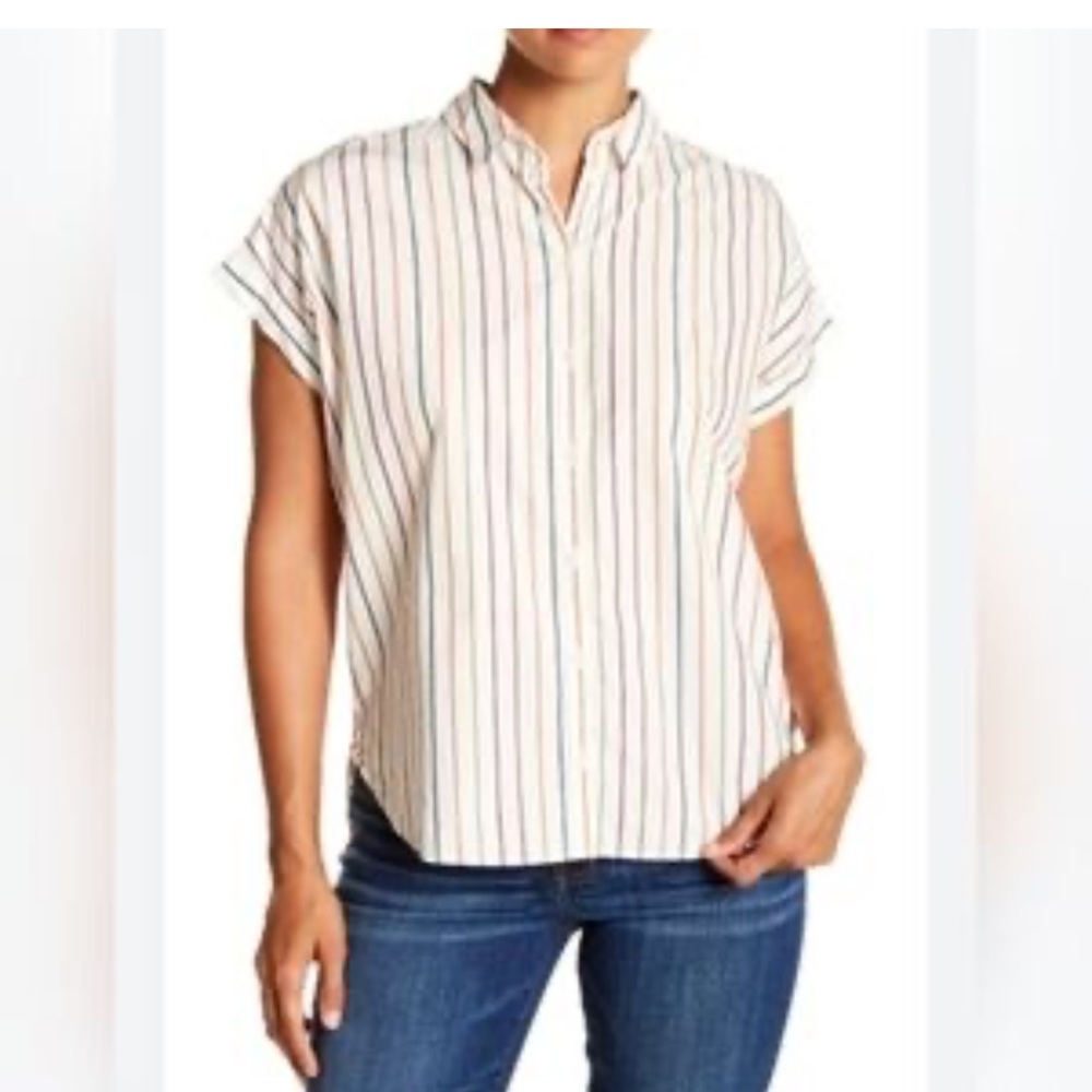 MADEWELL STRIPE BUTTON TOP - Picture 2 of 16